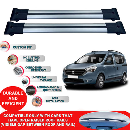 Roof Racks Cross Bars For Dacia Dokker 2012-2023 2 Pcs Grey