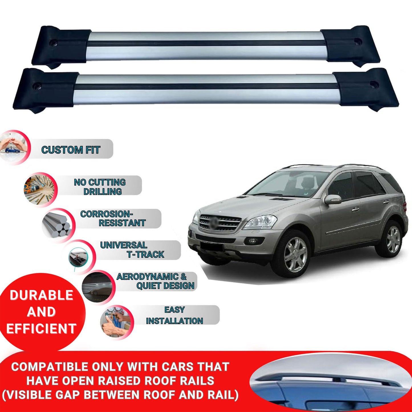 Roof Racks Cross Bars For Mercedes M-Class / W164 2006-2010 2 Pcs Grey