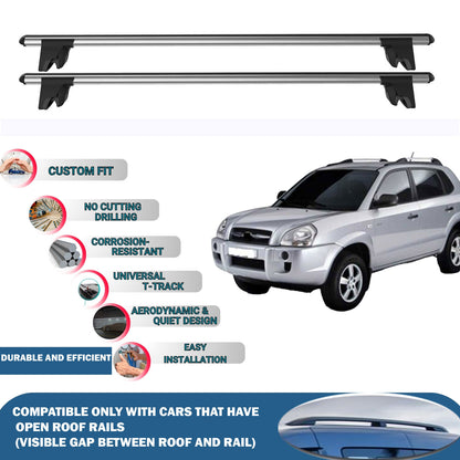 Lockable Roof Rack Cross Bars for Hyundai Tucson JM 2004-2009 | Heavy Duty Rail Carrier 2 Pcs Grey