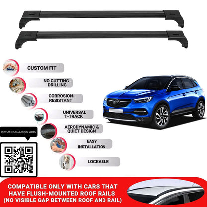Roof Bars for Vauxhall Grandland X 2018+ Lockable Roof Rack Cross Bars 2 Pcs Black