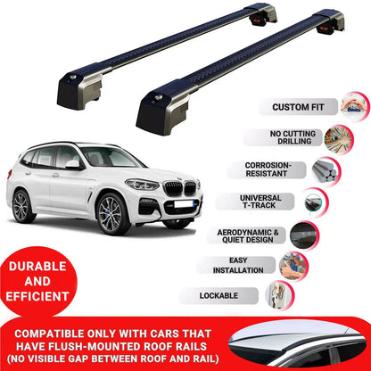 Roof Bars Rack for Bmw X3 G01 2018+ Lockable Rail Carrier 2 Pcs Black