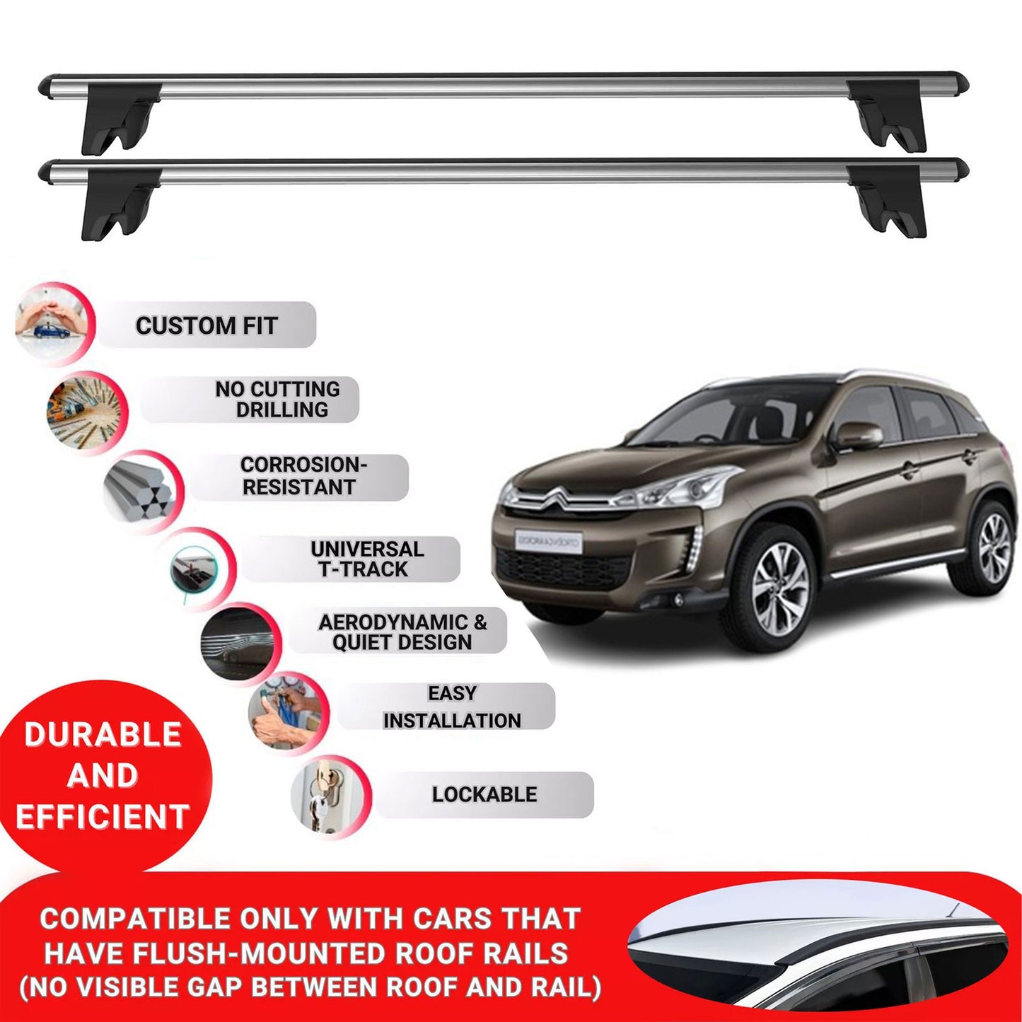 Premium Roof Bars for Citroen C4 Aircross 2012-2017 Roof Rack Cross Bars 2 Pcs Grey
