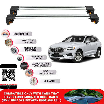Premium Roof Bars For Volvo Xc60 Suv 2018+ Secure Roof Rack Cross Bar 2 Pcss Grey
