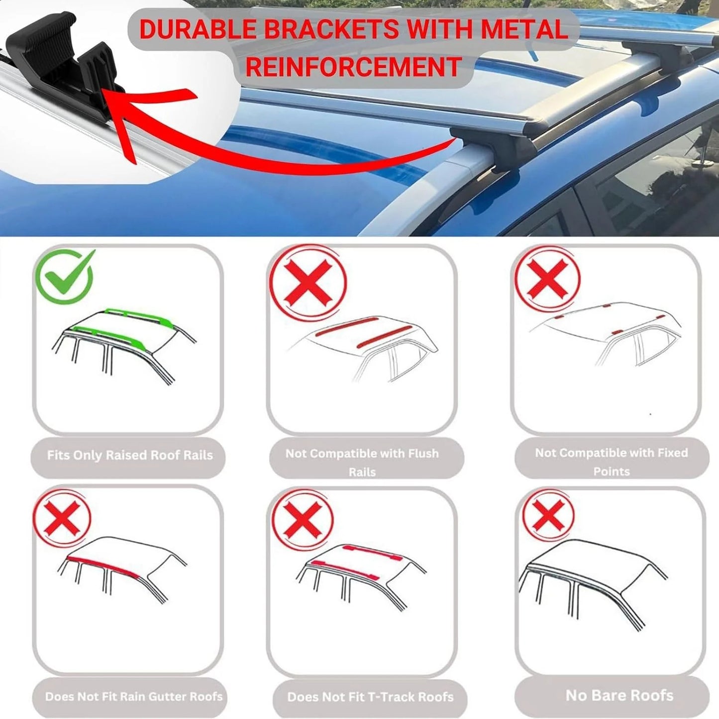 Roof Rack Cross Bars for Jeep Renegade 2014+ Aluminum Roof Bars 2 Pcs Silver