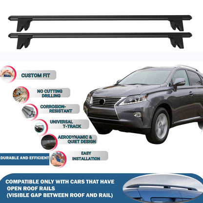 Lockable Roof Rack Cross Bars for Lexus Rx350/Rx45 Fl Al 2012-2015 | Heavy Duty Rail Carrier 2 Pcs Black