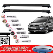 Roof Rack Cross Bars for Peugeot Partner Tepee Mpv 2008-2018 Lockable 2 Pcs Black