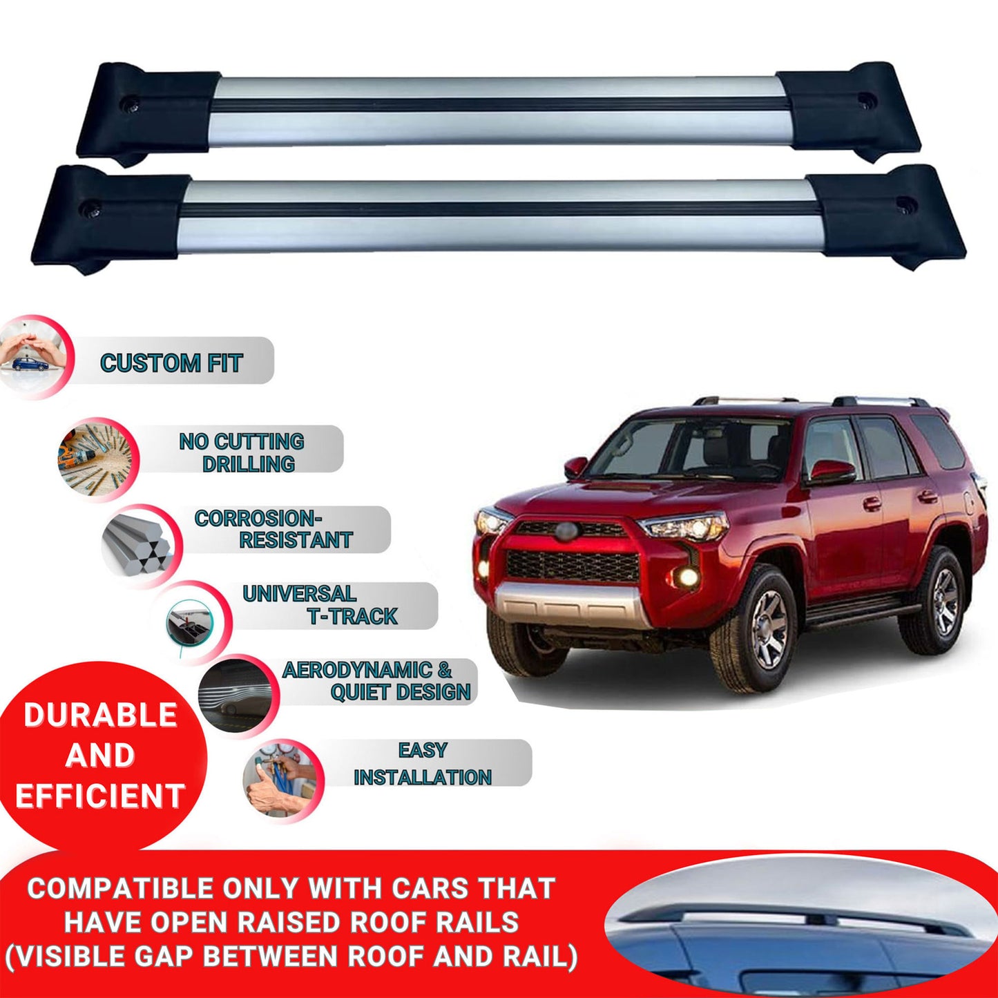 Roof Racks Cross Bars For Toyota 4Runner N280 2010-2020 2 Pcs Grey
