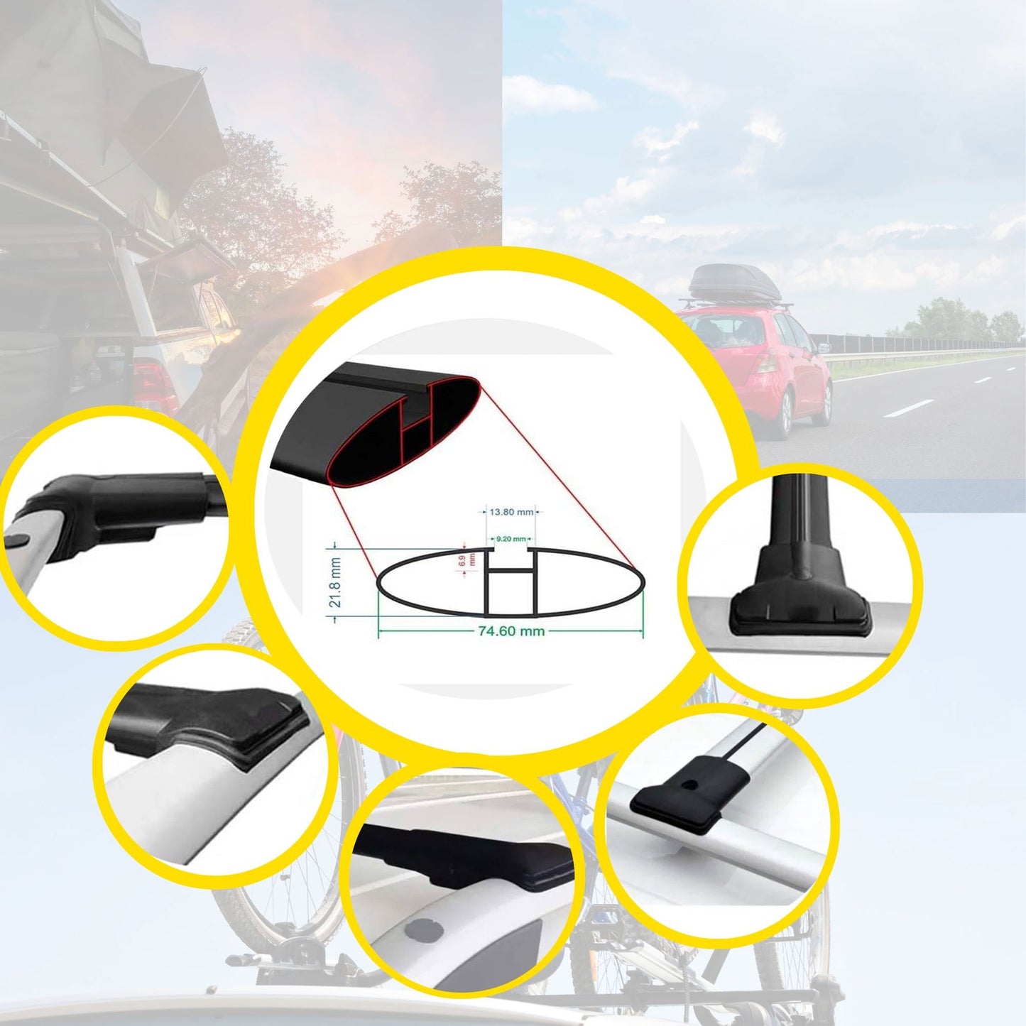 Roof Racks Cross Bars For Mercedes Vito W638 1996-2003 4 Pcs Black