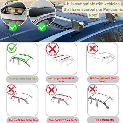 Lockable Roof Rack Cross Bars for Ssangyong Musso Pick-Up 2018-2024 | Heavy Duty Rail Carrier 2 Pcs Black