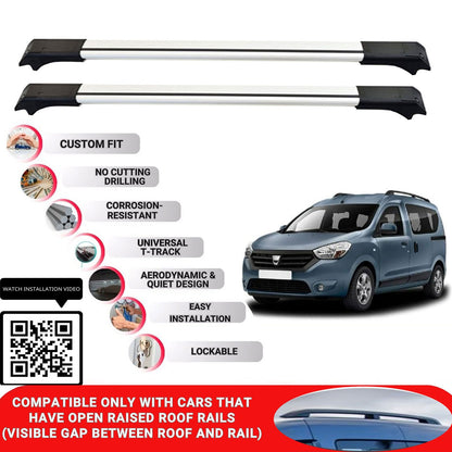 Roof Rack Cross Bars for Dacia Dokker 2012+ Lockable Roof Bars 2 Pcs Grey