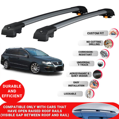Roof Bar for Volkswagen Passat B6 2005-2010 Lockable Roof Rack Cross Bars 2 Pcs Grey