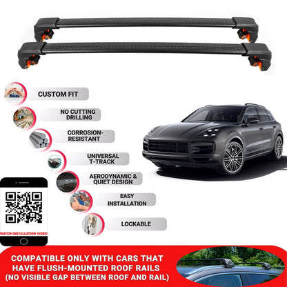 Premium Roof Bars For Porche Cayenne Suv 2018+ Secure Roof Rack Cross Bar 2 Pcss Black