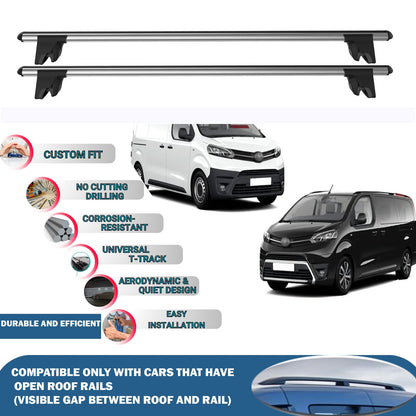Lockable Roof Rack Cross Bars for Toyota Proace/Verso 2016-2024 | Heavy Duty Rail Carrier 2 Pcs Grey