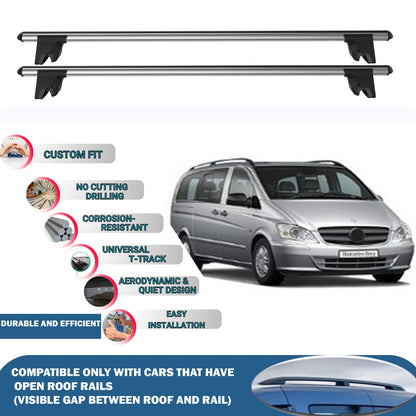 Lockable Roof Rack Cross Bars for Mercedes Viano W639 2003-2014 | Heavy Duty Rail Carrier 2 Pcs Grey