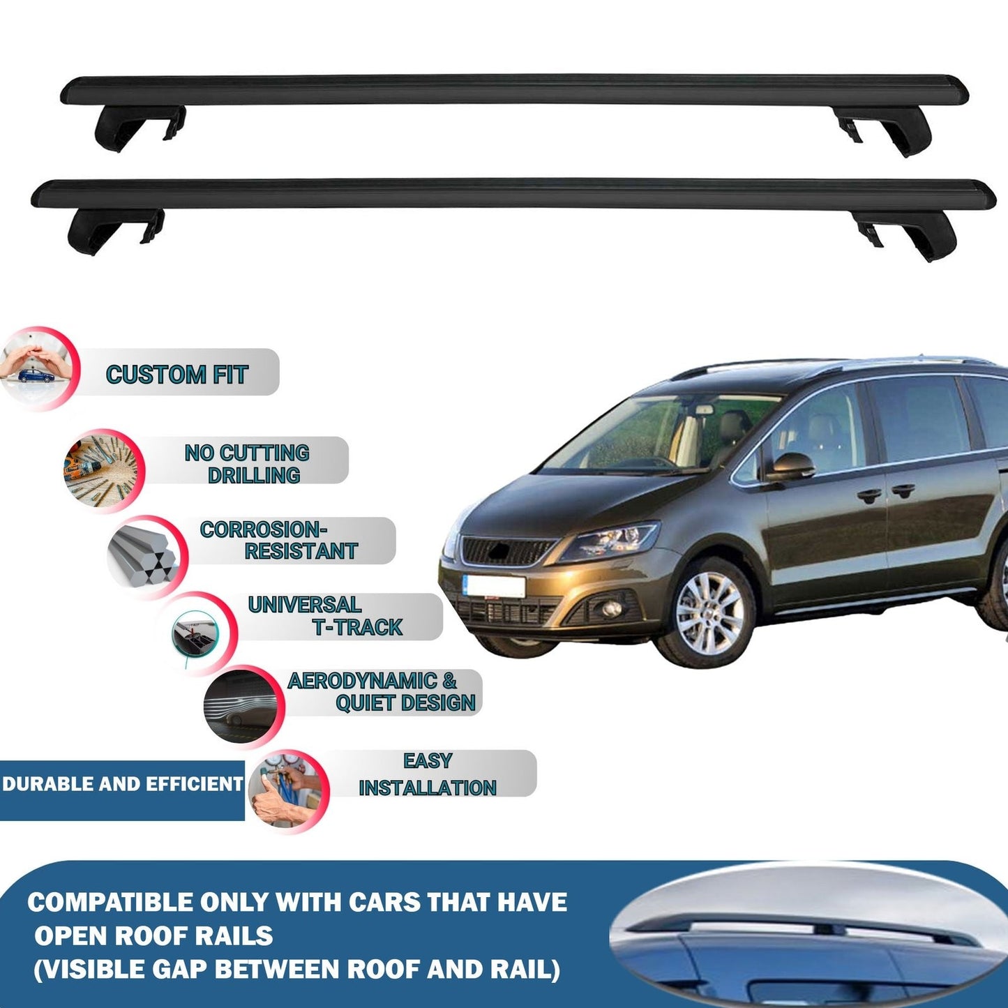Roof Rack Cross Bars for Seat Arona 2017-2023 Rail Carrier for Roof Tents 2 Pcs Black