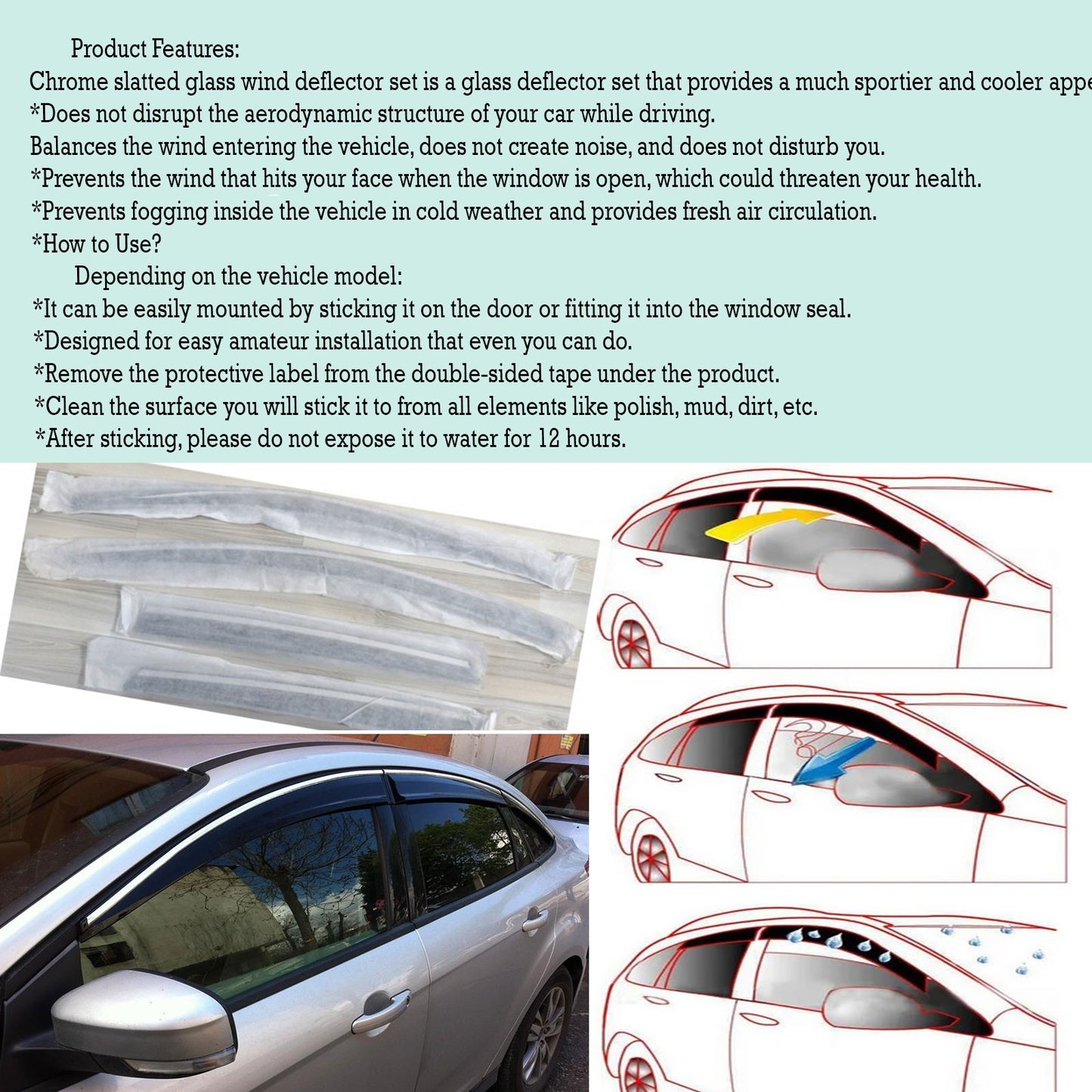 Chrome Car Wind Deflector Set for Vw Tiguan 2016-2021 Onwards - Rain Guard 4 pcs