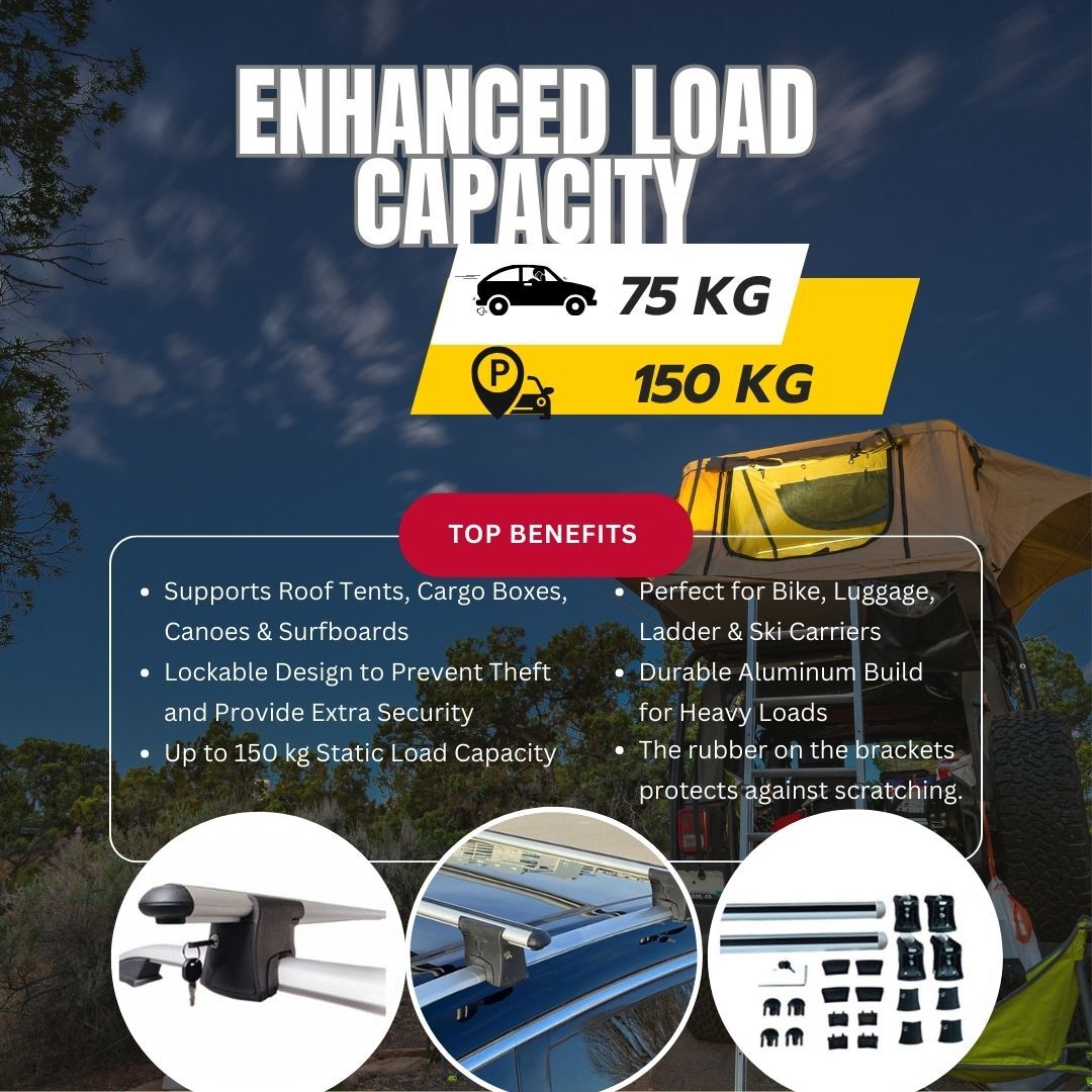 Lockable Roof Rack Cross Bars for Ssangyong Musso Pick-Up 2018-2024 | Heavy Duty Rail Carrier 2 Pcs Black