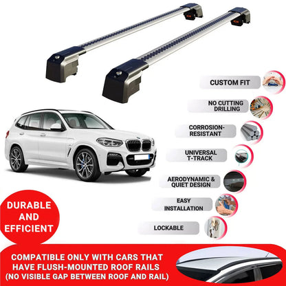 Roof Bars Rack for Bmw X3 G01 2018+ Lockable Rail Carrier 2 Pcs Grey