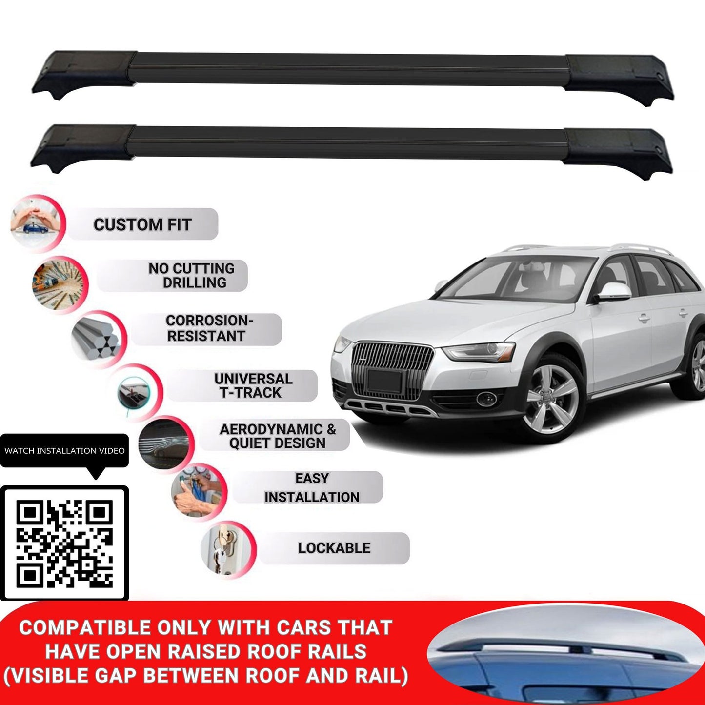 Roof Rack Cross Bars for Audi A4 Allroad B8 2008-2015 Lockable Roof Bar 2 Pcs Black
