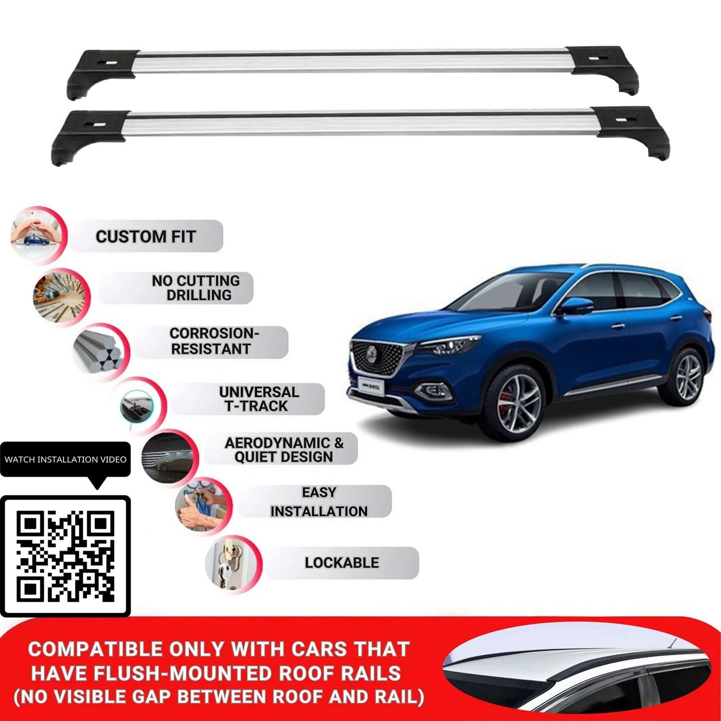 Roof Bars for Mg Hs 2018-2024 Lockable Roof Rack Cross Bars 2 Pcs Grey