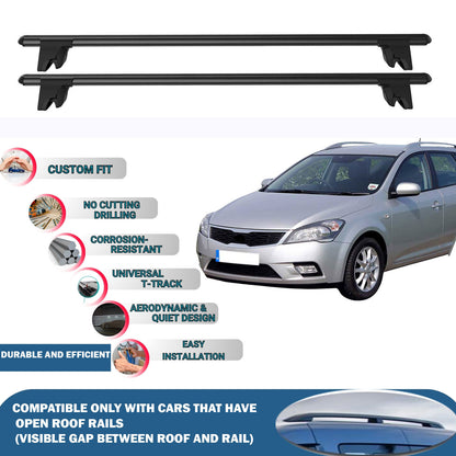 Lockable Roof Rack Cross Bars for Kia Cee'D/Ceed Estate Sw 5D 2006-2012 | Heavy Duty Rail Carrier 2 Pcs Black