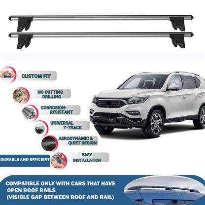 Lockable Roof Rack Cross Bars for Ssangyong Rexton 2017-2023 | Heavy Duty Rail Carrier 2 Pcs Grey