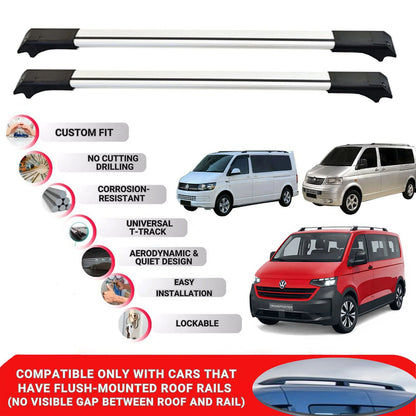 2X Car Roof Rack for Vw Transporter T5/T6/T7 2003-2026 Lockable Roof Bars Grey