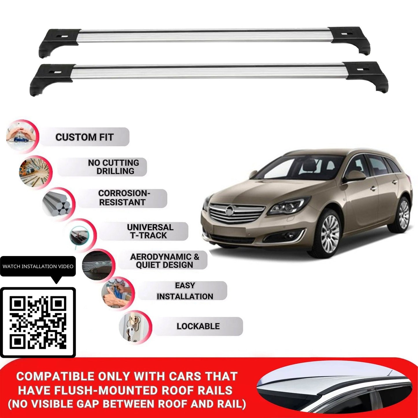 Roof Bars for Vauxhall Insignia 2008-2017 Lockable Roof Rack Cross Bars 2 Pcs Grey