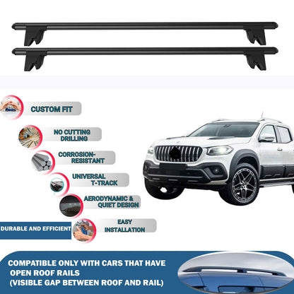 Lockable Roof Rack Cross Bars for Mercedes X-Class 2017-2020 | Heavy Duty Rail Carrier 2 Pcs Black