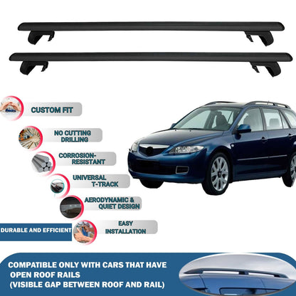 Roof Rack Cross Bars for Mazda 6 Gg1 Estate 2002-2007 Rail Carrier for Roof Tents 2 Pcs Black