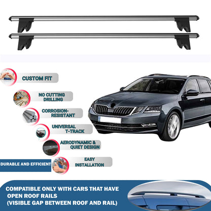 Lockable Roof Rack Cross Bars for Skoda Octavia Wagon 2013-2018 | Heavy Duty Rail Carrier 2 Pcs Grey