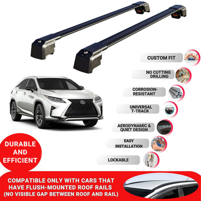 Roof Bars Rack for Lexus RX (Al20) 2016+ Lockable Rail Carrier 2 Pcs Black