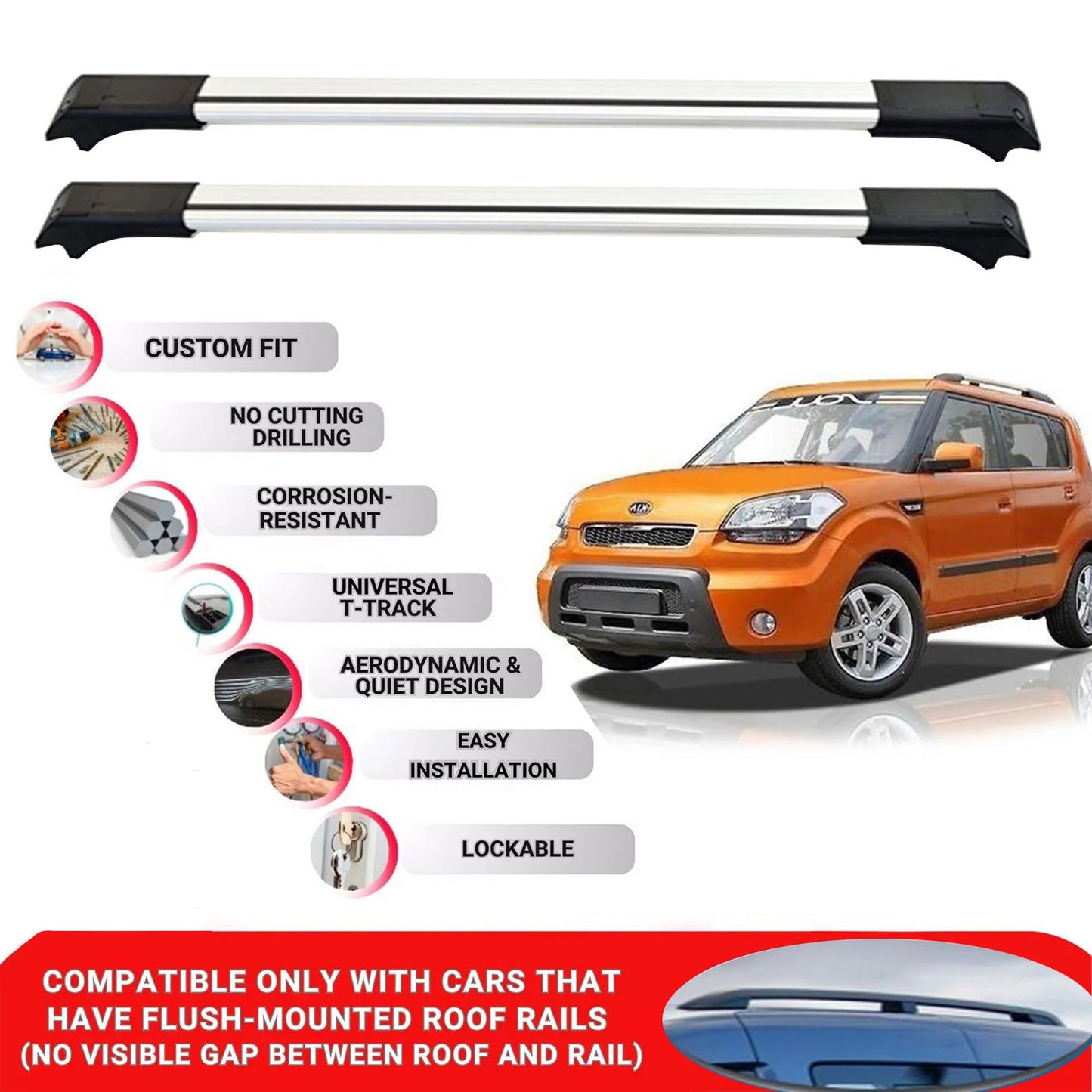 2X Car Roof Rack Cross Bars for Kia Soul AM 2008-2013 Lockable Roof Bars Grey