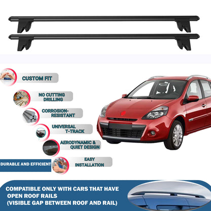 Lockable Roof Rack Cross Bars for Renault Clio 3 Grandtour/Estate 2008-2013 | Heavy Duty Rail Carrier 2 Pcs Black