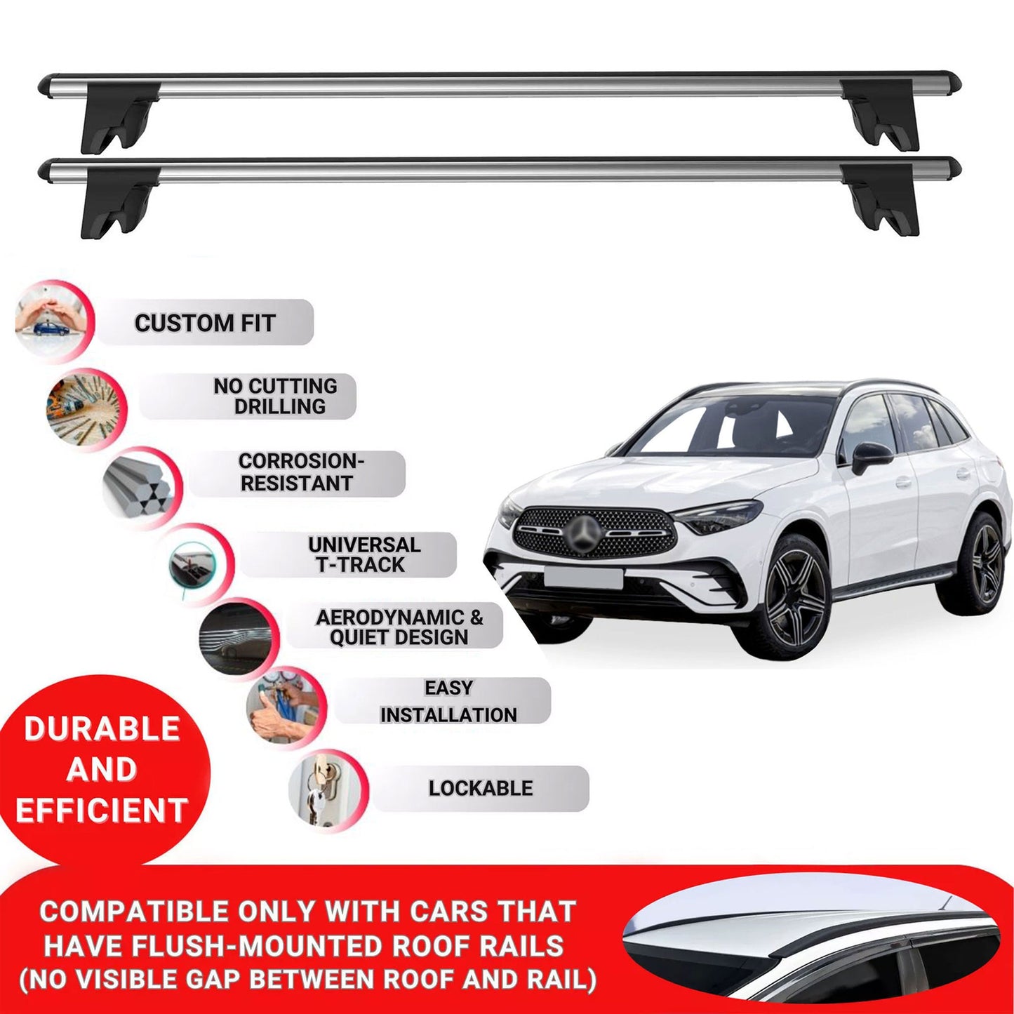 Premium Roof Bars for Mercedes Glc X254 2022 Onwards Roof Rack Cross Bars 2 Pcs Grey