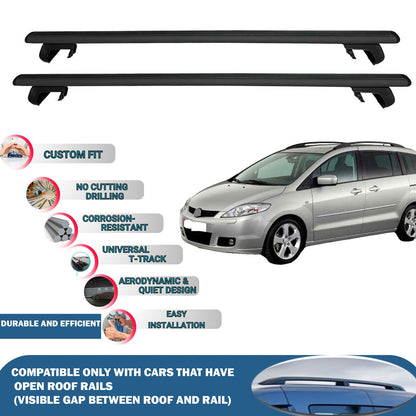 Roof Rack Cross Bars for Mazda 5 Cr Mpv 2004-2010 Rail Carrier for Roof Tents 2 Pcs Black