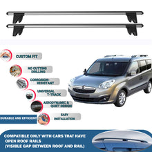 Lockable Roof Rack Cross Bars for Opel Combo D 2012-2018 | Heavy Duty Rail Carrier 2 Pcs Grey