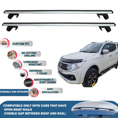 Roof Rack Cross Bars for Fiat Fullback 2016-2019 Rail Carrier for Roof Tents 2 Pcs Grey