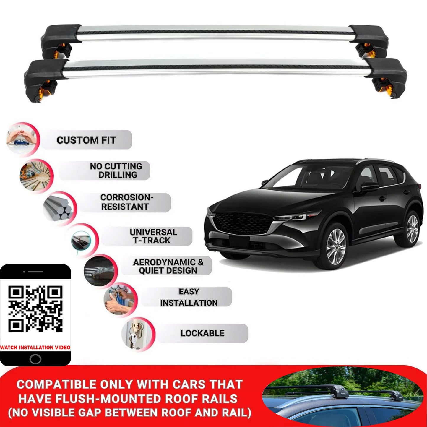 Premium Roof Bars For Mazda Cx-9 Suv 2016+ Secure Roof Rack Cross Bar 2 Pcss Grey