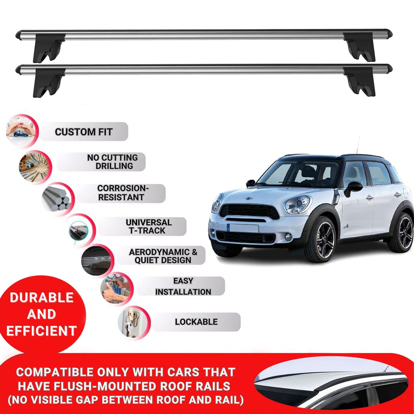 Premium Roof Bars for Mini Countryman 2010-2016 Roof Rack Cross Bars 2 Pcs Grey