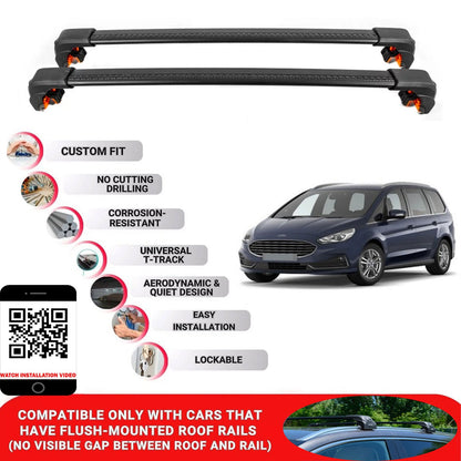 Premium Roof Bars For Ford Galaxy 2015-2023 Secure Roof Rack Cross Bar 2 Pcss Secure Black