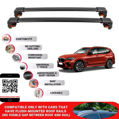 Premium Roof Bars For Bmw X5 Suv 2014-2018 Secure Roof Rack Cross Bar 2 Pcss Secure Black
