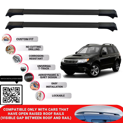 Roof Rack Cross Bars for Subaru Forester 2008-2013 Lockable Bars 2 Pcs Black