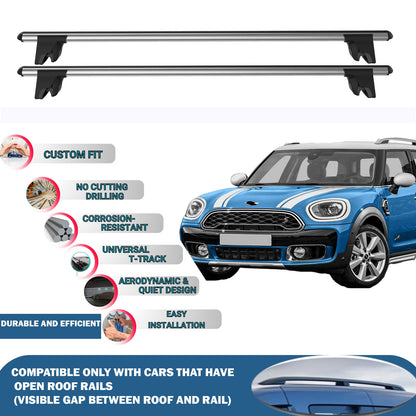 Lockable Roof Rack Cross Bars for Mini Countryman 2017-2023 | Heavy Duty Rail Carrier 2 Pcs Grey