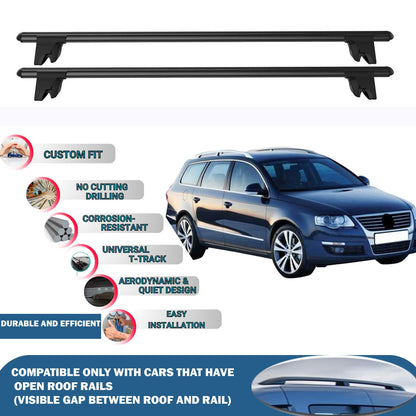 Lockable Roof Rack Cross Bars for Vw Passat B6 Sw 2005-2010 | Heavy Duty Rail Carrier 2 Pcs Black