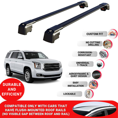 Roof Bars Rack for Gmc Yukon 2015-2020 Lockable Rail Carrier 2 Pcs Black