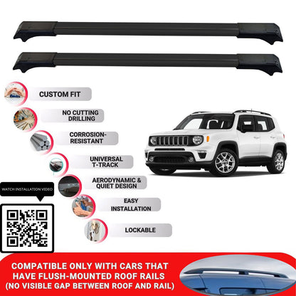 Roof Rack Cross Bars for Jeep Renegade 2015+ Lockable Roof Bars 2 Pcs Black