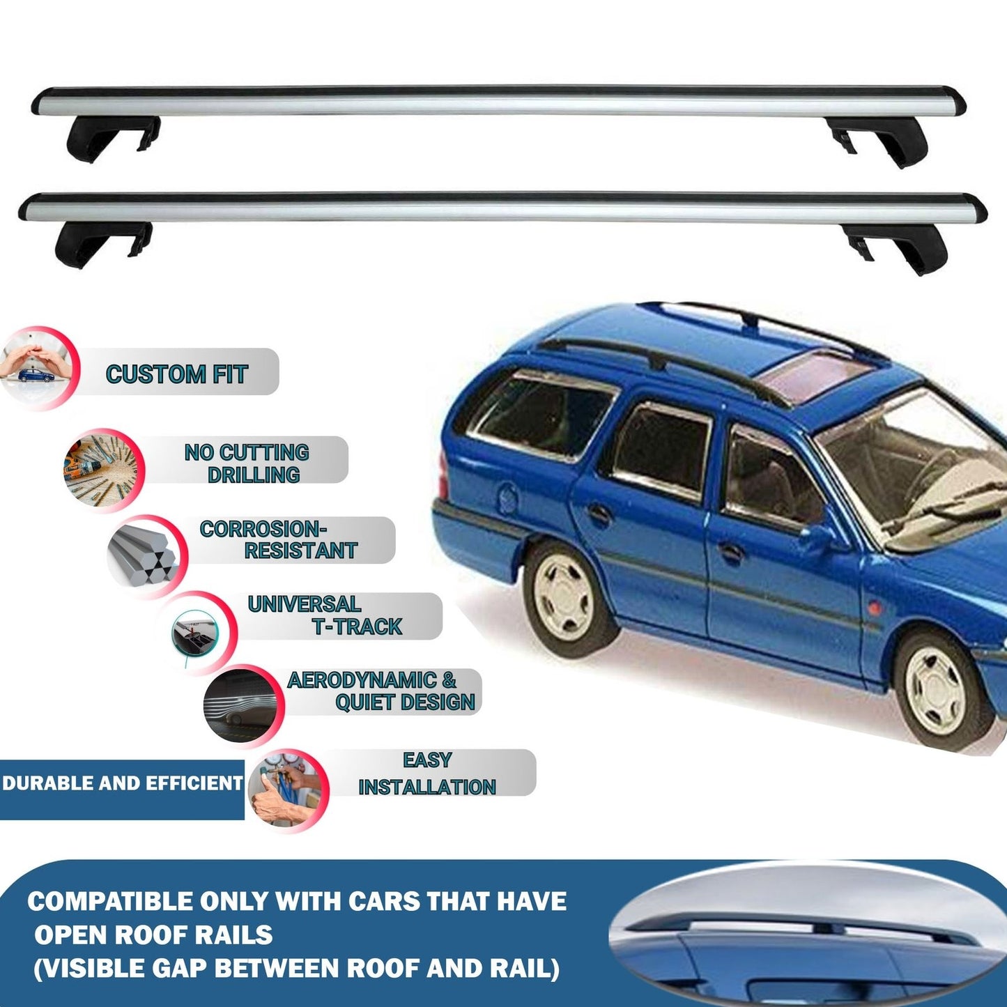 Roof Rack Cross Bars for Ford Mondeo Turnier/Estate 1993-2000 Rail Carrier for Roof Tents 2 Pcs Grey
