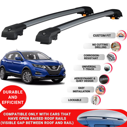 Roof Bar for Nissan Qashqai 2021 2024 Lockable Roof Rack Cross Bars 2 Pcs Grey
