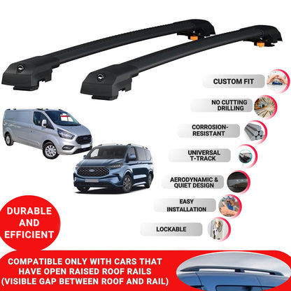 Roof Bar for Ford Custom 2012-2023 Lockable Roof Rack Cross Bars 2 Pcs Black